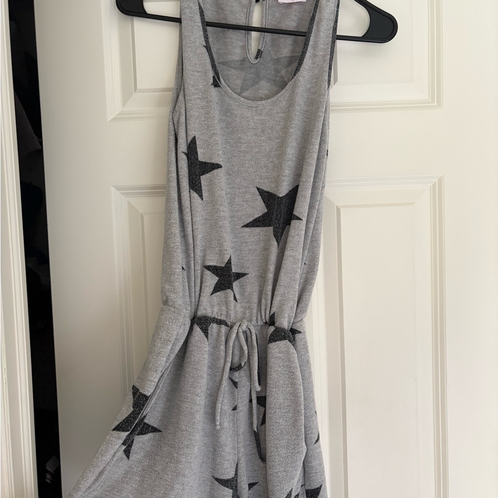 Pink Lily Gray Star Print Romper